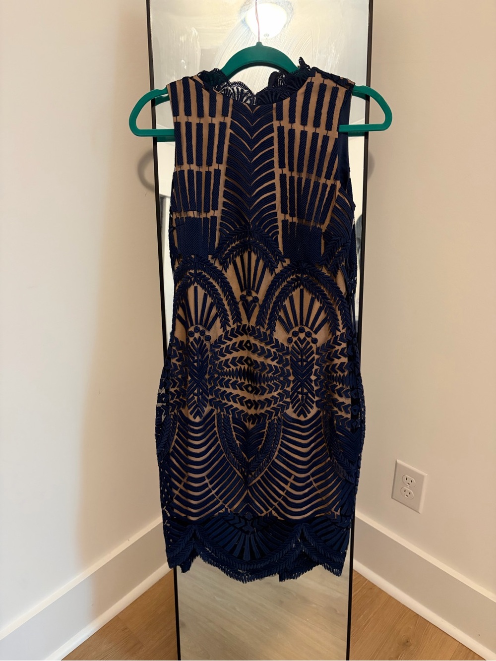 Bardot Navy Blue Lace Overlay Sheath Dress